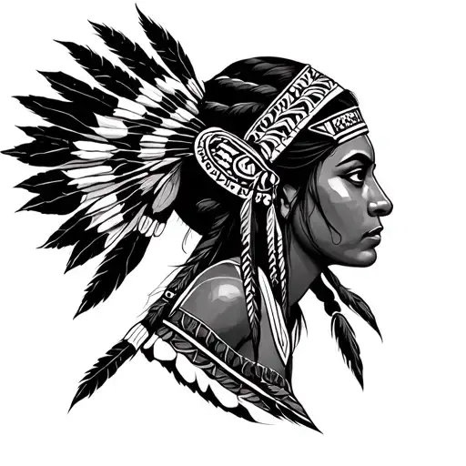 woman taino indian warrior tattoo design idea