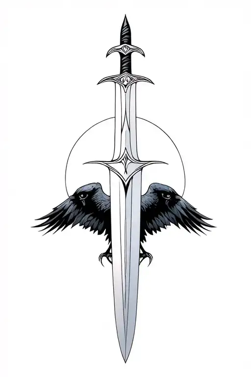 tribal sword going through a raven symmetrically tattoo design idea