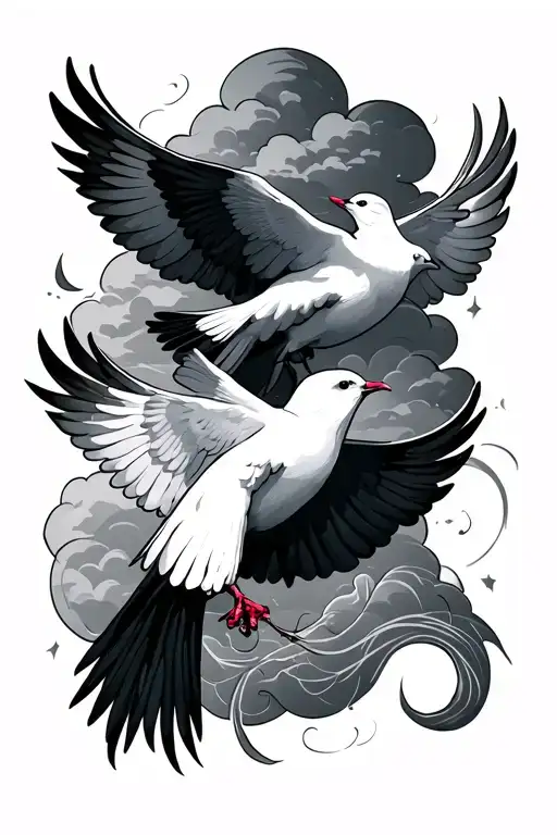 it always seems impossible until it's done with the shading as the cloud and two doves on the top right and bottom left tattoo design idea