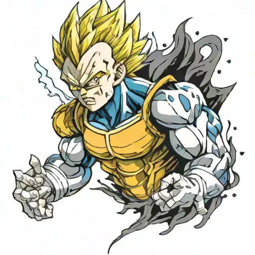 Vegeta ultra Ego top helf lookin like it melting and under it the sentence "push through the pain giving up hurts more"  tattoo design idea
