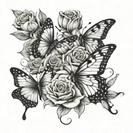 butterflies roses wrapped tattoo design idea