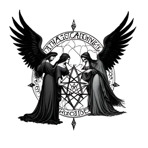 mother maiden and crone with the pentacle  tattoo design idea