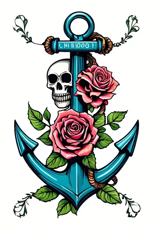 anchor with rose and skull tattoo design idea