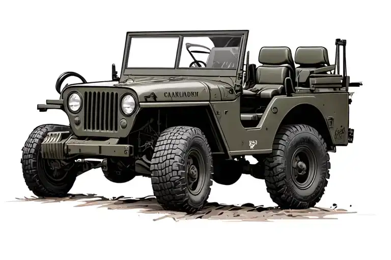 side view of wwii army jeep tattoo design idea