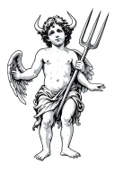 demon Cherub holding pitchfork tattoo design idea