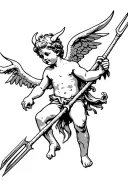 demon Cherub holding pitchfork tattoo design idea