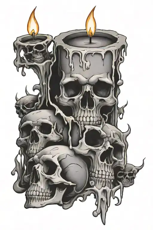 candle made of skulls burning tattoo design idea