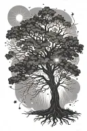 tree with rays of light or stars  tattoo design idea