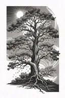 tree with rays of light or stars  tattoo design idea