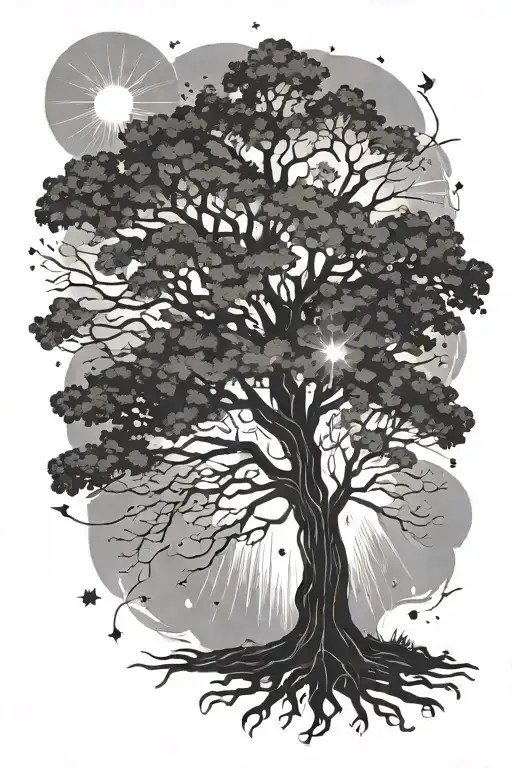 tree with rays of light or stars  tattoo design idea