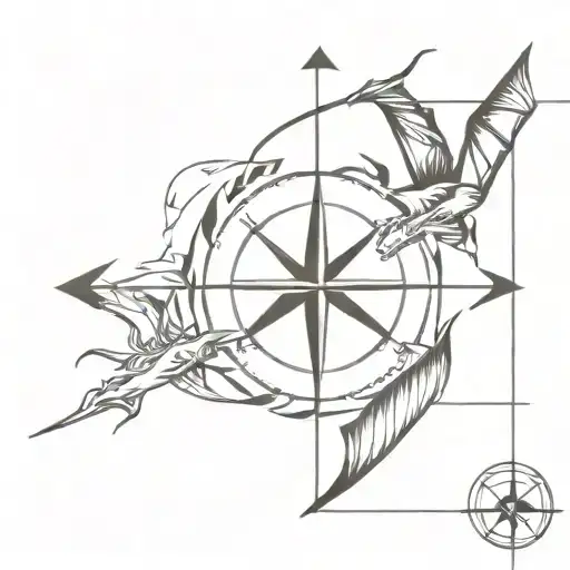 dragon, compass, arrow, pinwheel surrounded tattoo design idea