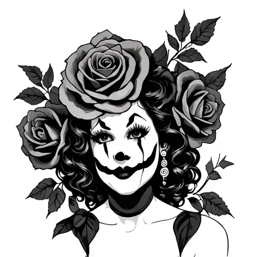 chicana clown girl ,  roses tattoo design idea