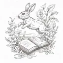 rabbit leaping from a book surrounded by wild flowers tattoo design idea