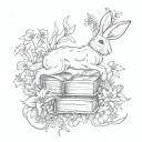 rabbit leaping from a book surrounded by wild flowers tattoo design idea