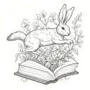 rabbit leaping from a book surrounded by wild flowers tattoo design idea