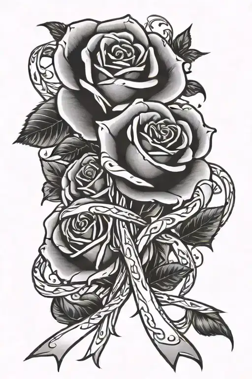 roses breast cancer ribbon intertwined tattoo design idea