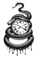 salvador dali style melting clock with dont tread on me snake amd says dont waste my time tattoo design idea