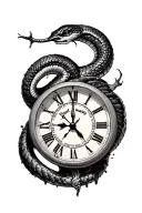 salvador dali style melting clock with dont tread on me snake amd says dont waste my time tattoo design idea
