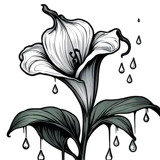 Calla lily with teardrops falling tattoo design idea