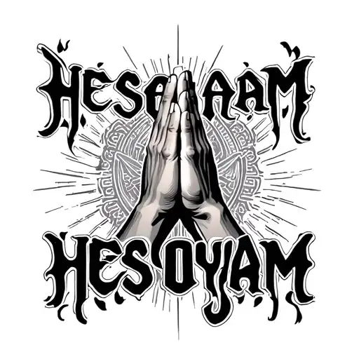 "Hesoyam" hesoyam font Tupac's hands praying tattoo design idea