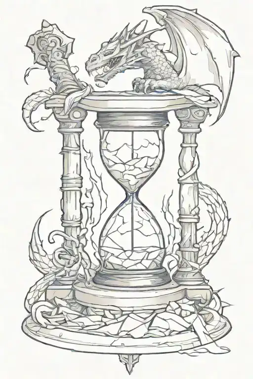 A broken hourglass with a dragon, a hammer and an anvil tattoo design idea