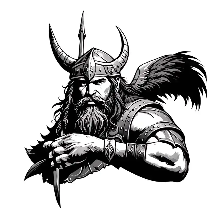 Viking warrior on the pectoral and on the shoulder and the arm tattoo design idea