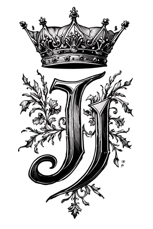 letter j and a king crown tattoo design idea