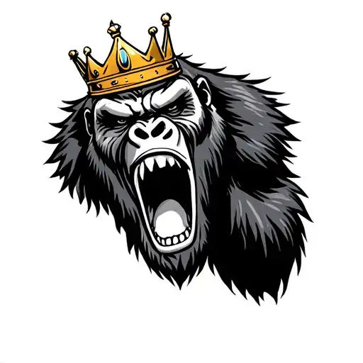 angry screaming gorilla with crown  tattoo design idea