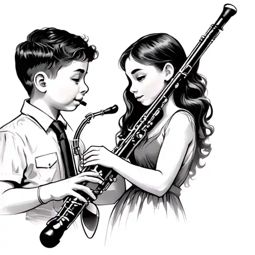 brother and sister playing clarinet  tattoo design idea