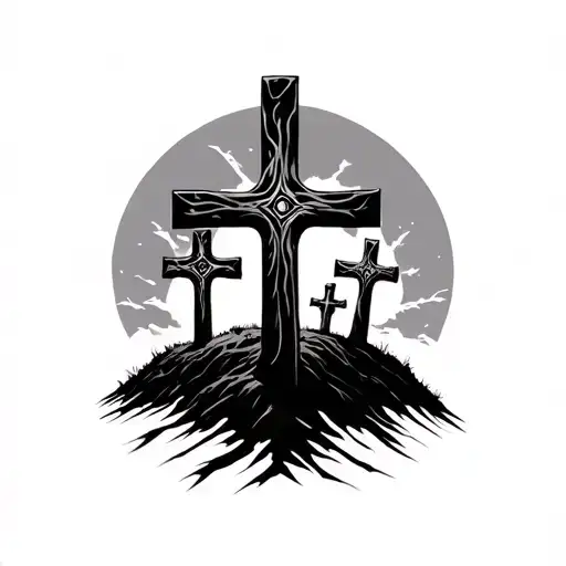 3 Crosses On Hill tattoo design idea