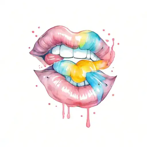 lip print bite me tattoo design idea