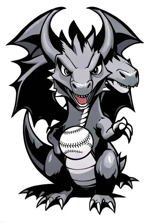 long neck dinosaur charizard a baseball and a wolf tattoo design idea