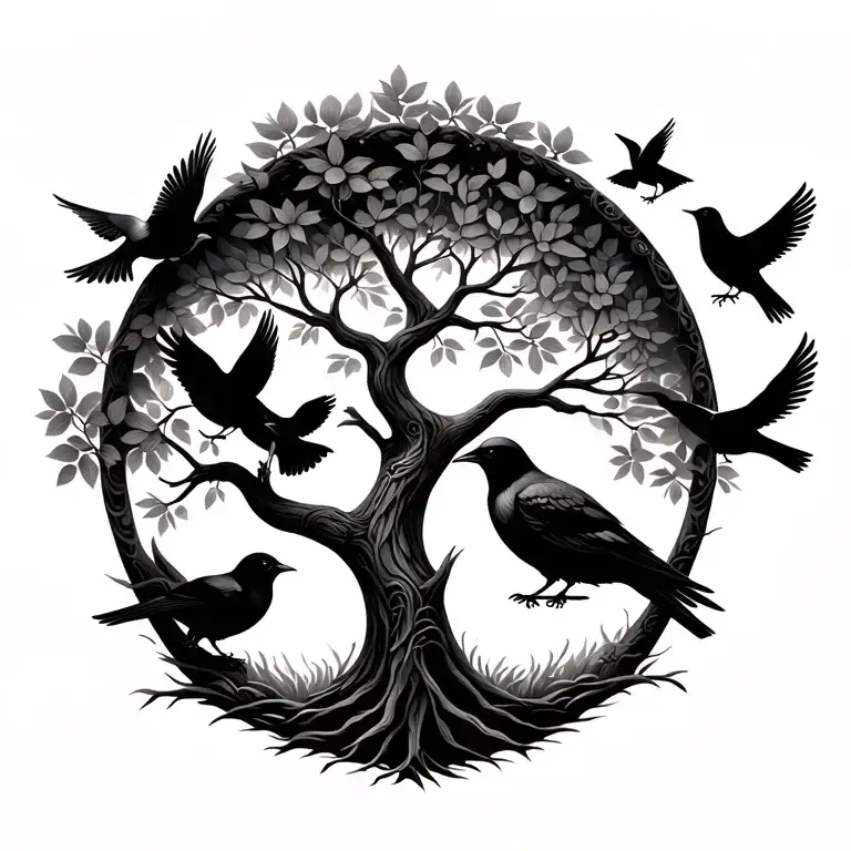 tree of life with different birds tattoo design idea