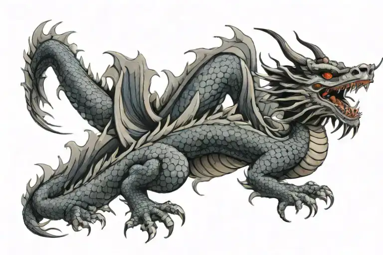 black & grey japan dragon high quality tattoo design idea