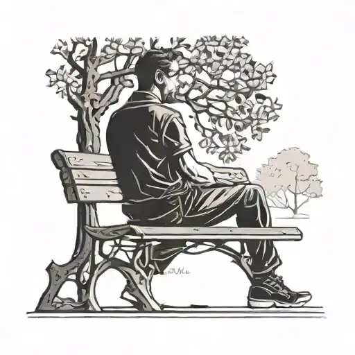 silhouette of man sitting on park bench next to a tree tattoo design idea