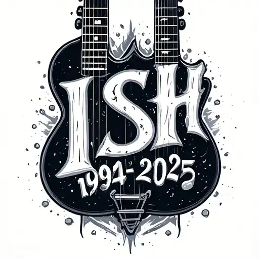 "ISH 1994-2025" guitar tattoo design idea