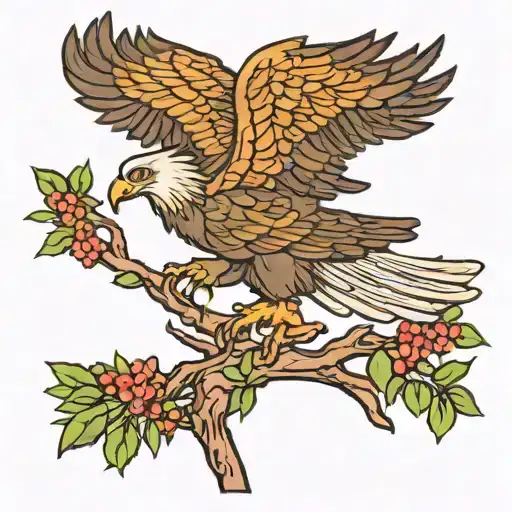 Eagle olive branch wisdom tree growing tattoo design idea