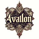 The word Avalon, Gothic font on the forearm, from brush to elbow, from the backon of Celtic patterns tattoo design idea