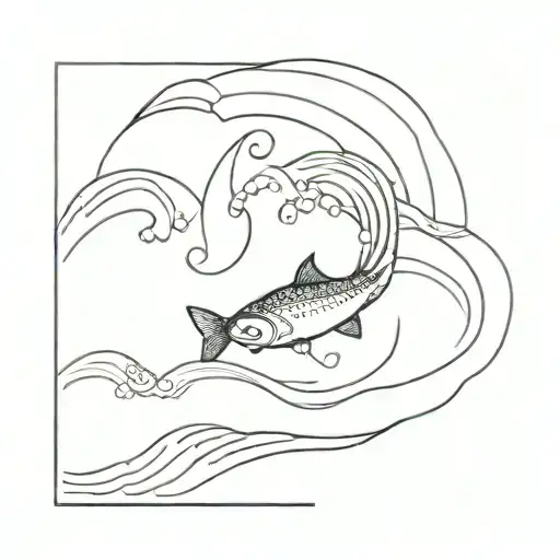 salmon water waves tattoo design idea