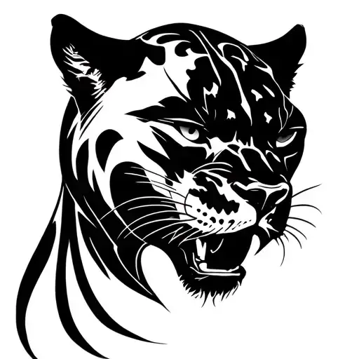 Realistic black panther tattoo design, anatomical fit for the knee. Panther’s head centered on the kneecap, with the ope tattoo design idea