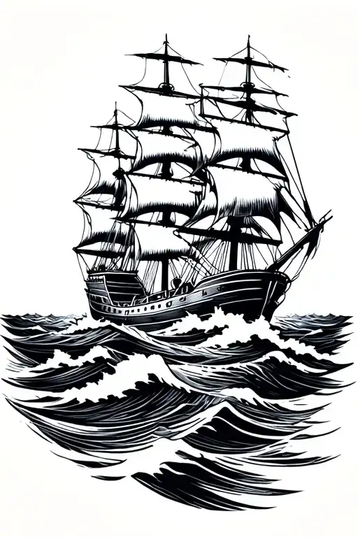clipper ship sailing through stormy seas tattoo design idea
