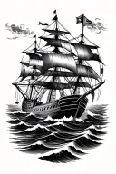 clipper ship sailing through stormy seas tattoo design idea