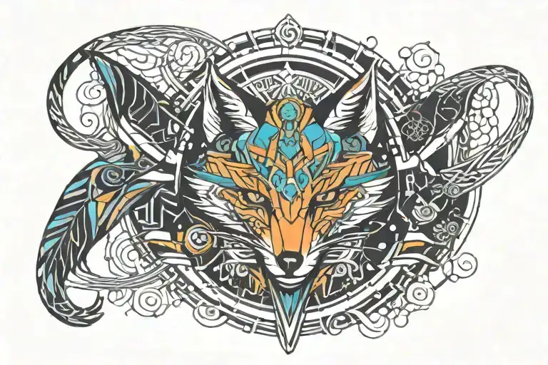 Band with Foxes in a Japanese Style Tribal Arm tattoo design idea