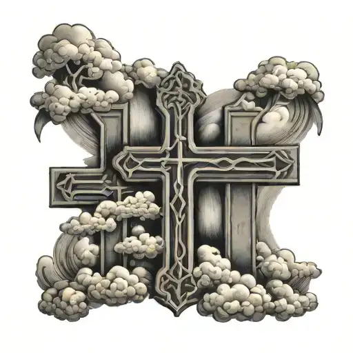 3 crosses with clouds and a bible verse  tattoo design idea