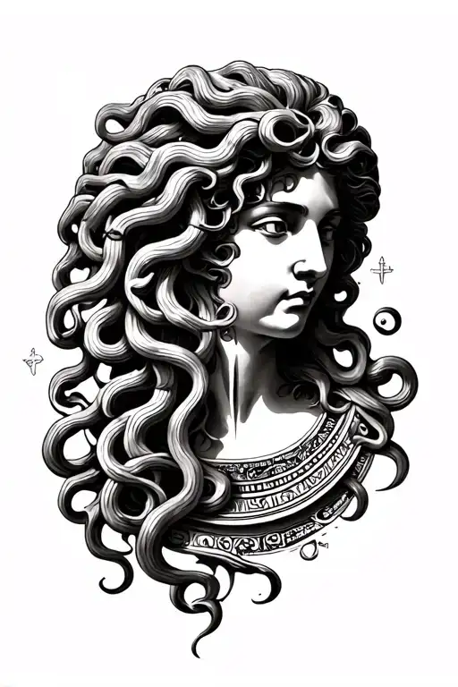 Versace and medusa greek mythology, cemetrical tattoo design idea