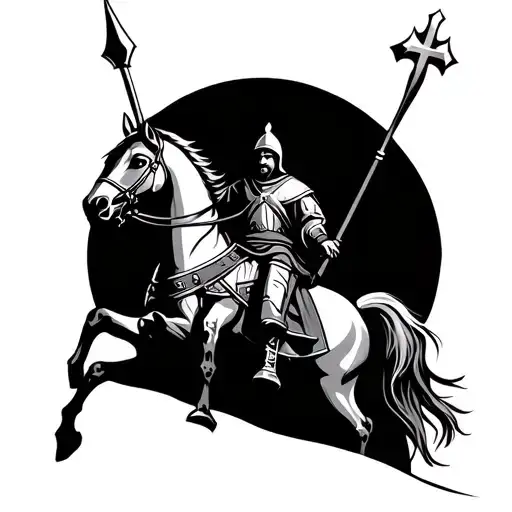 crusader with cross of Jerusalem on horseback with spear tattoo design idea