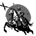 crusader with cross of Jerusalem on horseback with spear tattoo design idea