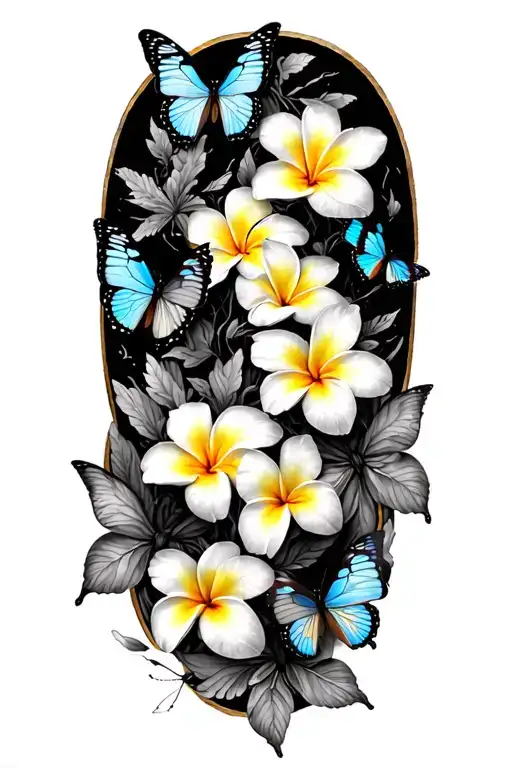 plumerias scattering into butterflies flying away tattoo design idea
