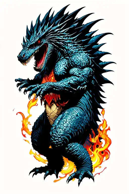 godzilla fighting dracula tattoo design idea