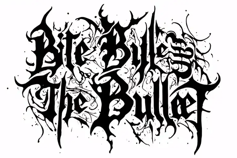 "Bite The Bullet" "Bite The Bullet" "Bite The Bullet" Dense black gothic script fused with abstract forms. Combineslanguage and symbolism tattoo design idea